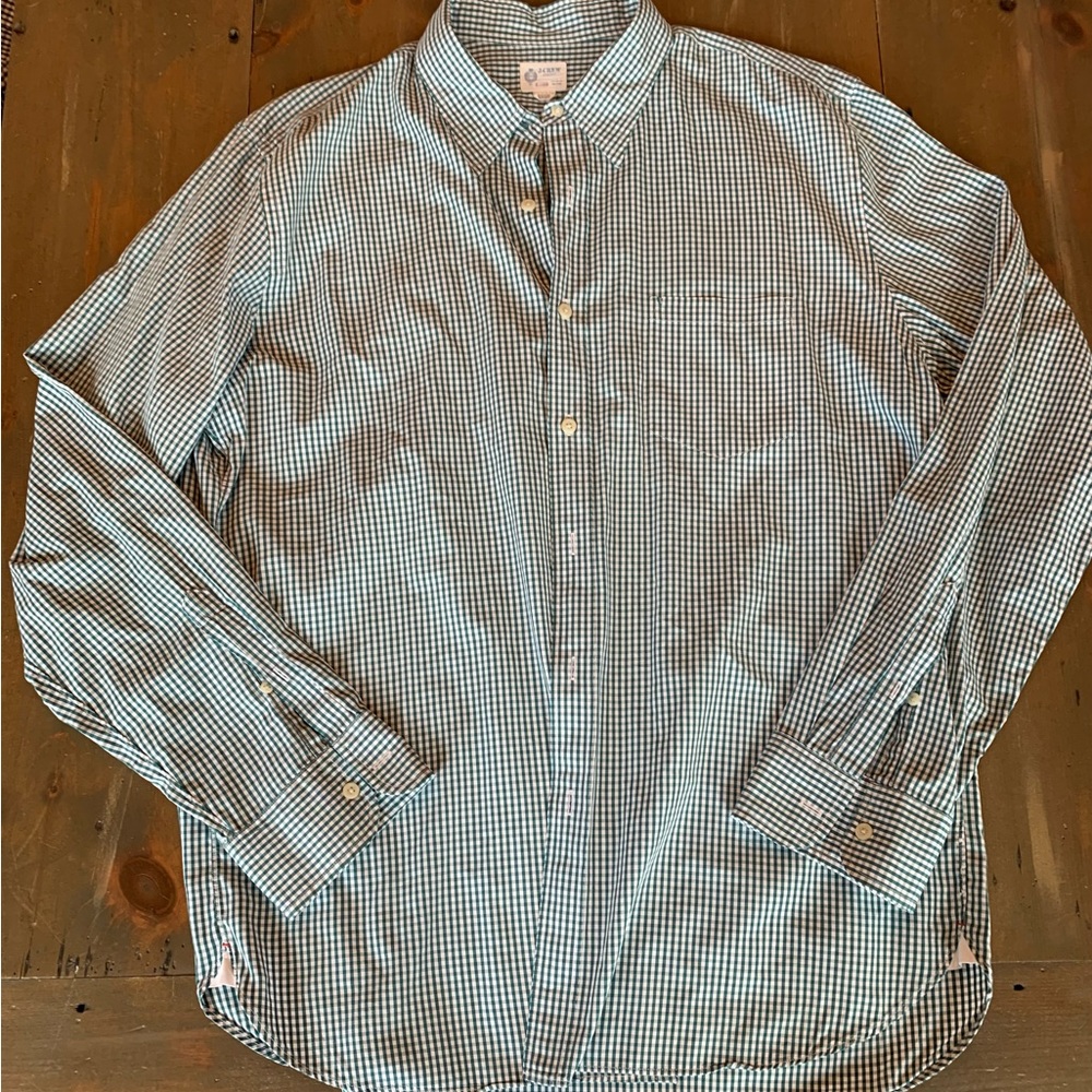 J Crew Long Sleeve Dress Shirt XL Green And White